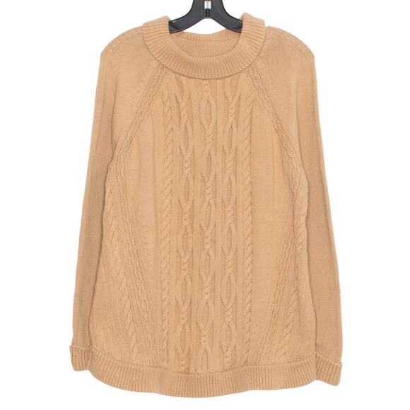 Talbots Sweater Cable Knit Cowl Neck Cozy Neutral Minimalist Cottage Brown XL - Picture 1 of 6